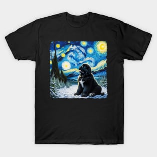 Starry Newfoundland Dog Portrait - Pet Portrait T-Shirt